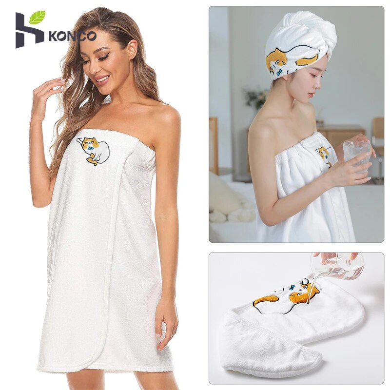 Konco Bath Towel Hair Drying Towel Set Women Coral Fleece Bath Towel Tube Dress Set Spa Bath Towel Quick-Dry Hair Drying Cap Body Wrap & Hair Towel ราคา 310 บาท*ส่งฟรี