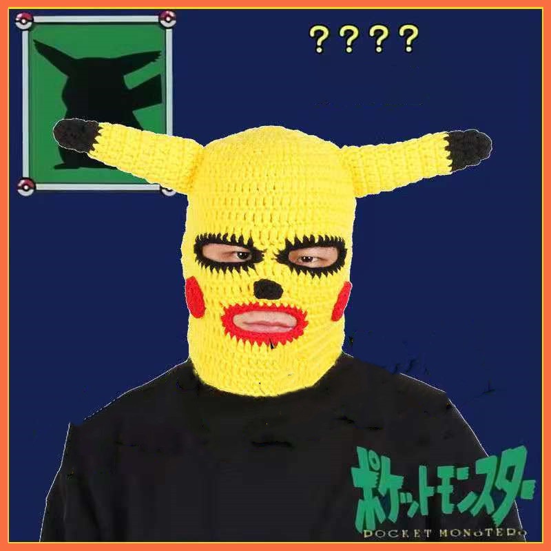 WGB Mũ trùm đầu che mặt thiết kế Pikachu dễ thương hóa trang vui nhộn dịp