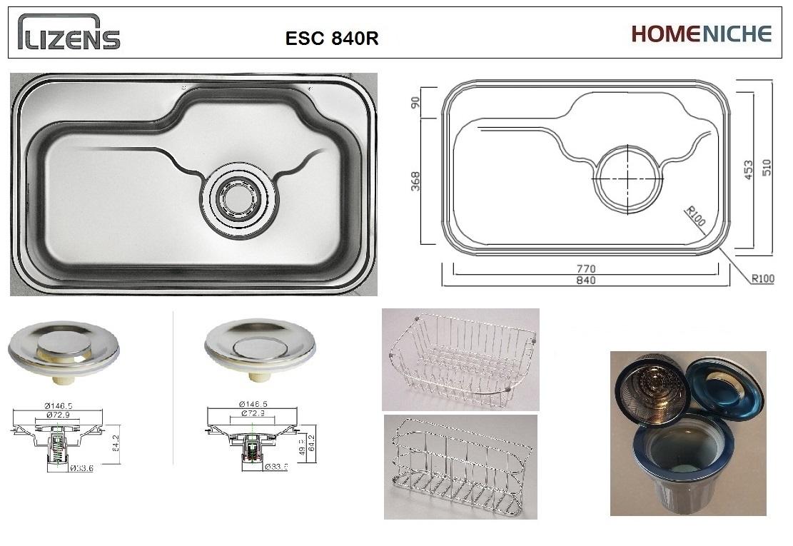 Gss Lizens Made In Korea Esc840 Stainless Steel Kitchen Sink With Jumbo Waste Kit Waste Drainer Basket And Pop Up Stopper