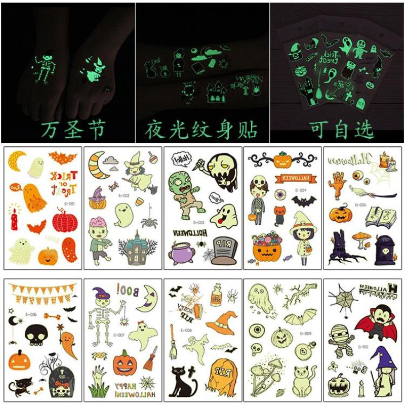 Buy Halloween Horror Night Light Tattoo Waterproof Children Party Decorations Pumpkin Lamp Bat Fluorescent Face Pasters Singapore