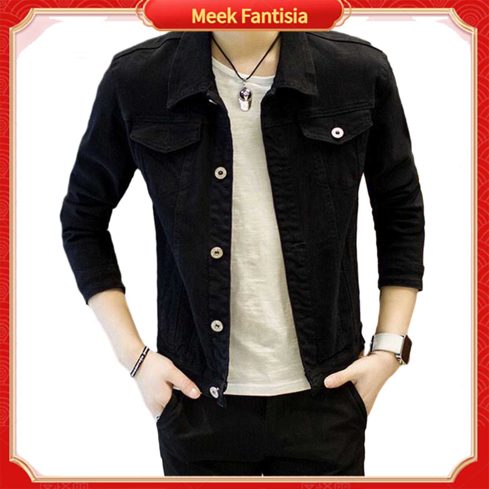 Men Jacket Men Outerwear Men's Denim Jacket for Spring/autumn Slim Fit Casual Outerwear with Turn-down Collar