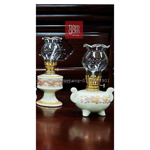 Đèn dầu kem bộ thờ cúng bằng sứ cao cấp hàng đẹp