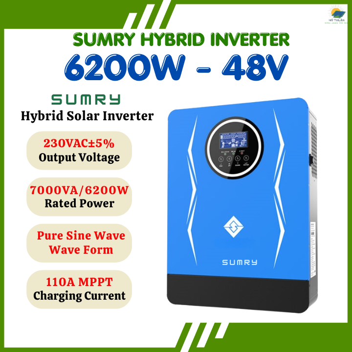 BIẾN TẦN SUMRY HYBRID INVERTER 6.2KW 48V- BIẾN TẦN NĂNG LƯỢNG SÓNG SIN CHUẨN 7000VA/6200W 48V- MÃ SUMRY SP7000