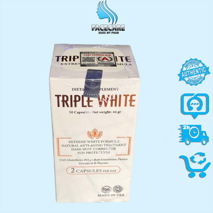 Viên uống triple white trắng da, mờ nám, giảm thâm chống nắng của mỹ authentic
