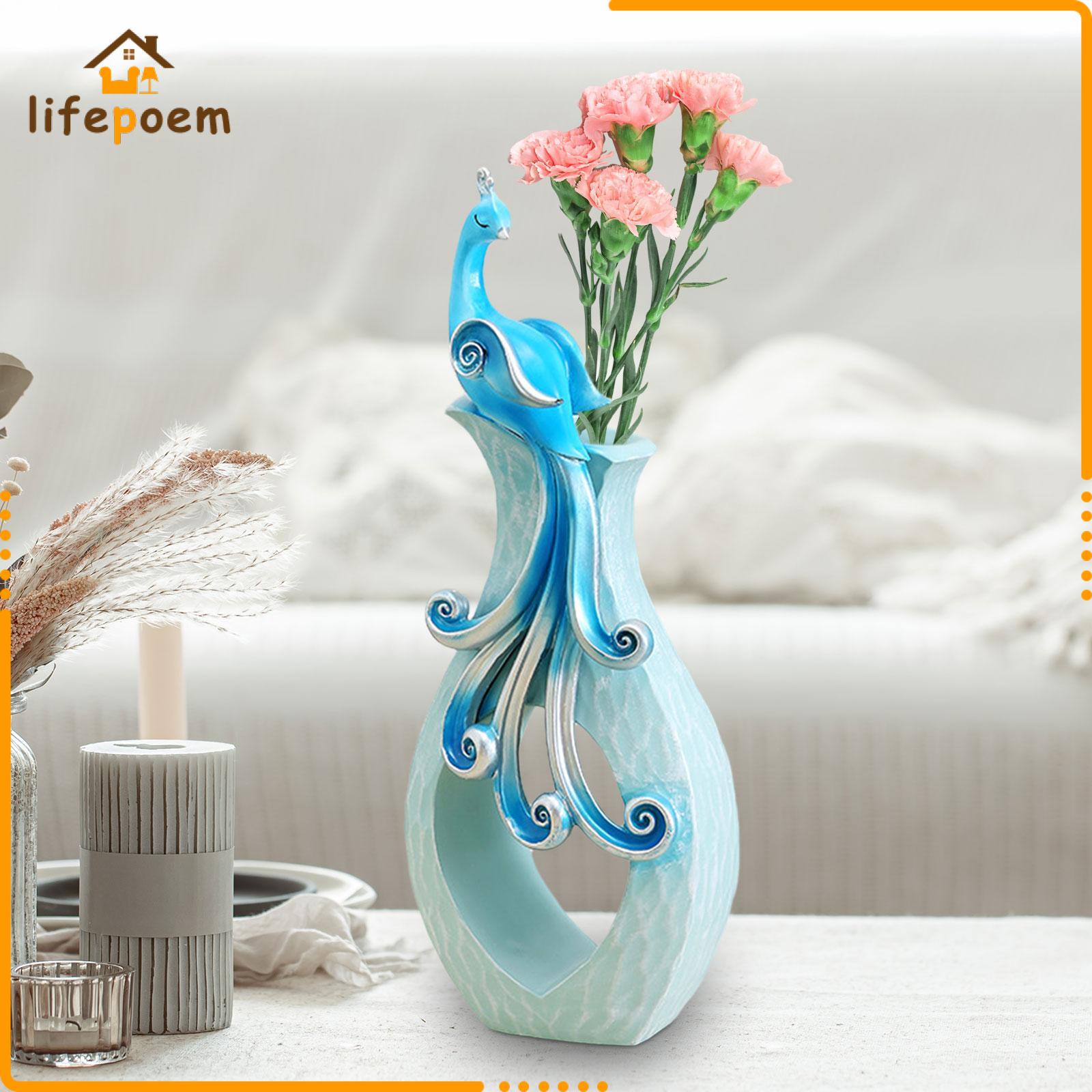 lifepoem Resin Peacock Vase Elegance Table Vase Ornament Decorative Vases for Fireplace Living Room Wedding Party Holidays Decoration