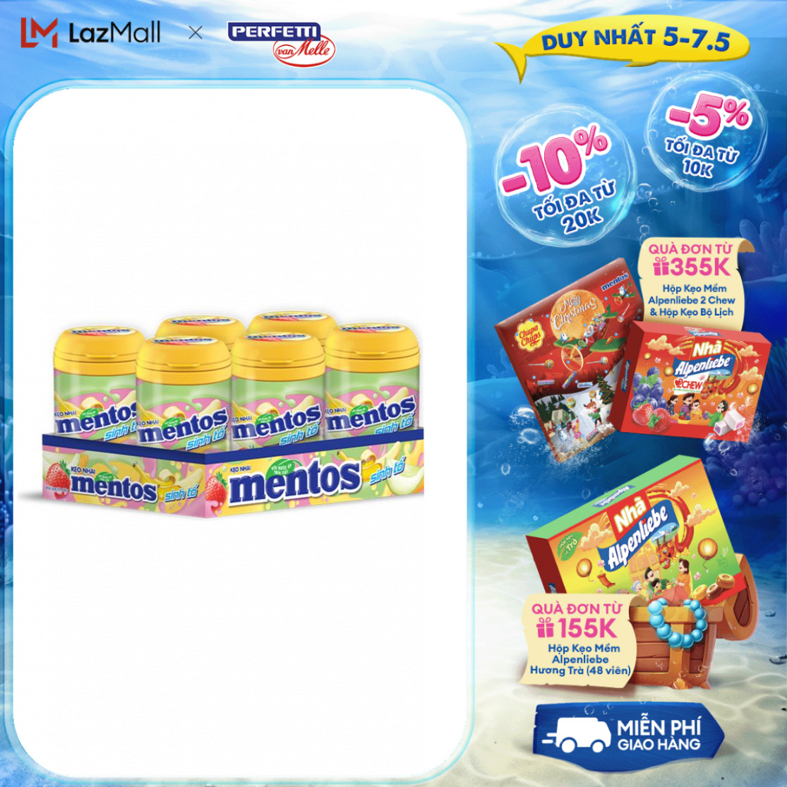 Kẹo nhai mentos sinh tố hương dâu, chuối, dưa lưới