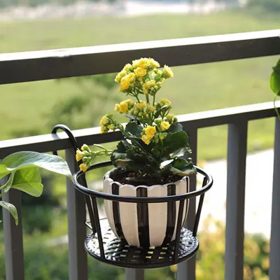 Hanging Planter Basket Flower Pot Holder Hanger for Patio Balcony Porch Fence Planters Rail Planter Baskets Wrought Iron Hanging Flower Baskets for Home Balcony