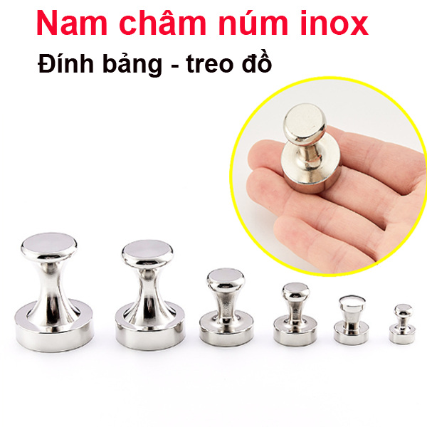 Nam châm núm inox đính bảng, nam châm núm treo đồ