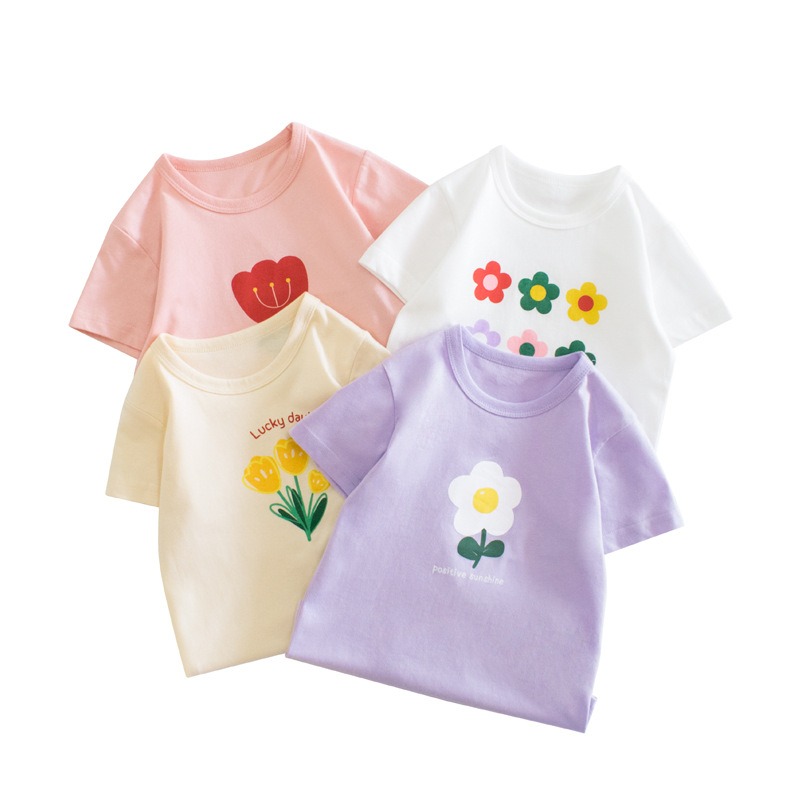 2024 children's clothing short sleeved t-shirt for girls, summer ,flower print t-shirt - ยี่ห้อ AISAMEFE ราคา 167 บาท*ส่งฟรี