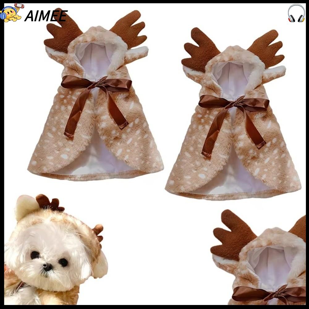 AIMEE Dễ mặc Trang phục Giáng sinh cho thú cưng Trang trí mũ Phong cách áo choàng Áo choàng hươu nai cho chó  Ấm áp Trang phục cho thú cưng Mùa đông