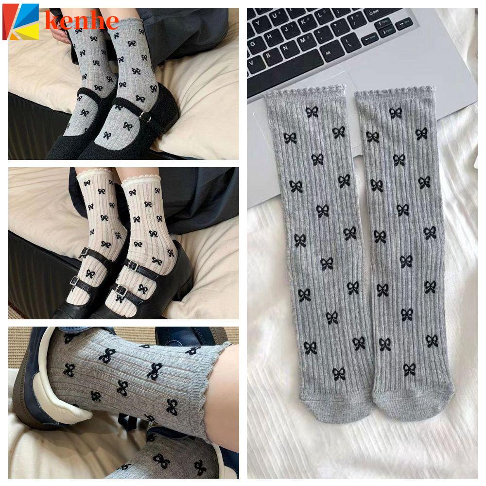 KENHE Xuân Hè Tất thắt nơ Y2K Thoáng khí Vớ ngọt ngào Vớ dài
