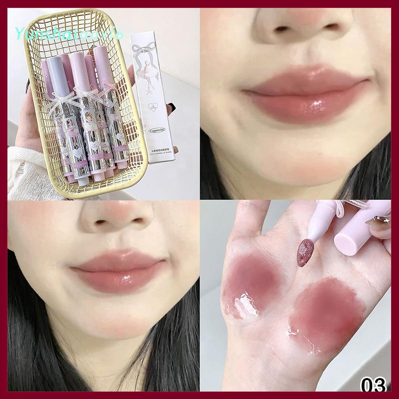 yunshataoxf Cappuvini cô gái múa ba lê gương pha lê Son bóng trang điểm nước thủy tinh môi men phim không thấm nước hình thành bọt biển đầu thạch môi tint - 3