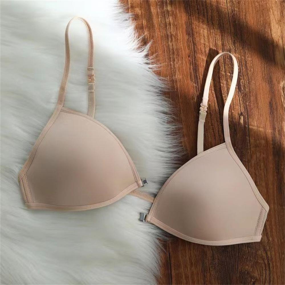 【Buy 2 Get Free Gift】Front Buckle Bra French Triangle Halterneck Thin Push UP Spaghetti Strap Seamless Bralettes Backless Strap Fashionable Soft Comfortable Female Underwear - Image 2