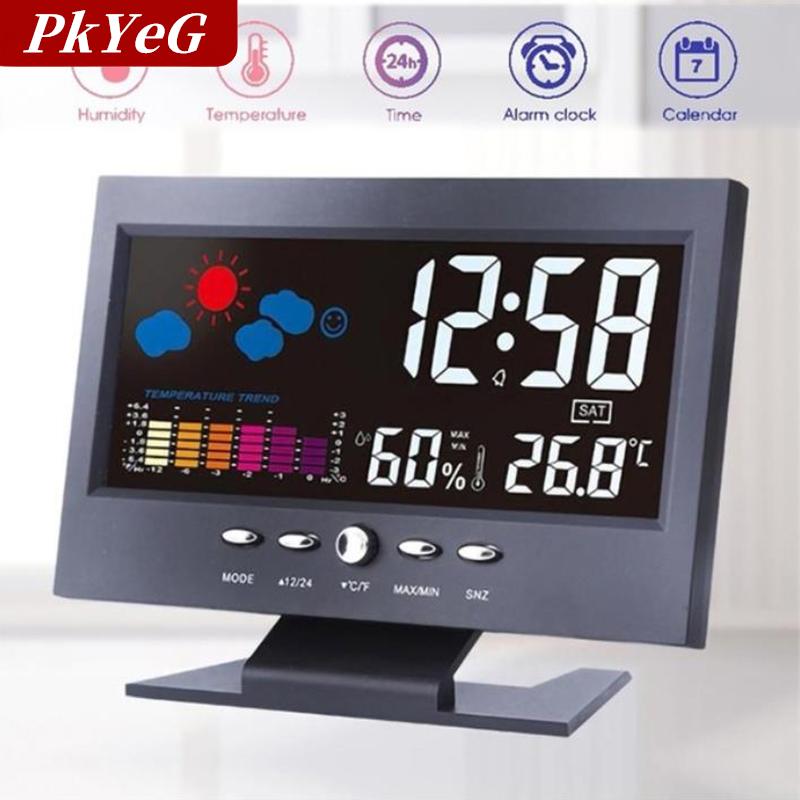 [COD] PkYeG นาฬิกาปลุกดิจิตอลหน้าจอสี LCD, นาฬิกาปลุกแบ็คไลท์สถานีพยากรณ์อากาศ ราคา 138 บาท*ส่งฟรี