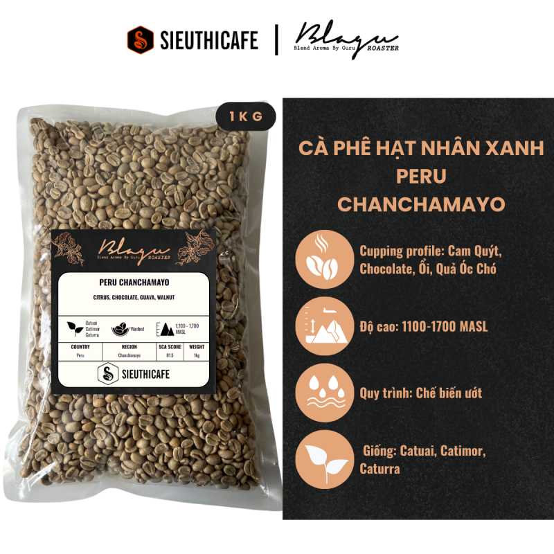 Cà Phê Đặc Sản Hạt Nhân Xanh Blagu Coffee - Green Bean Peru Chanchamayo - Túi 1kg