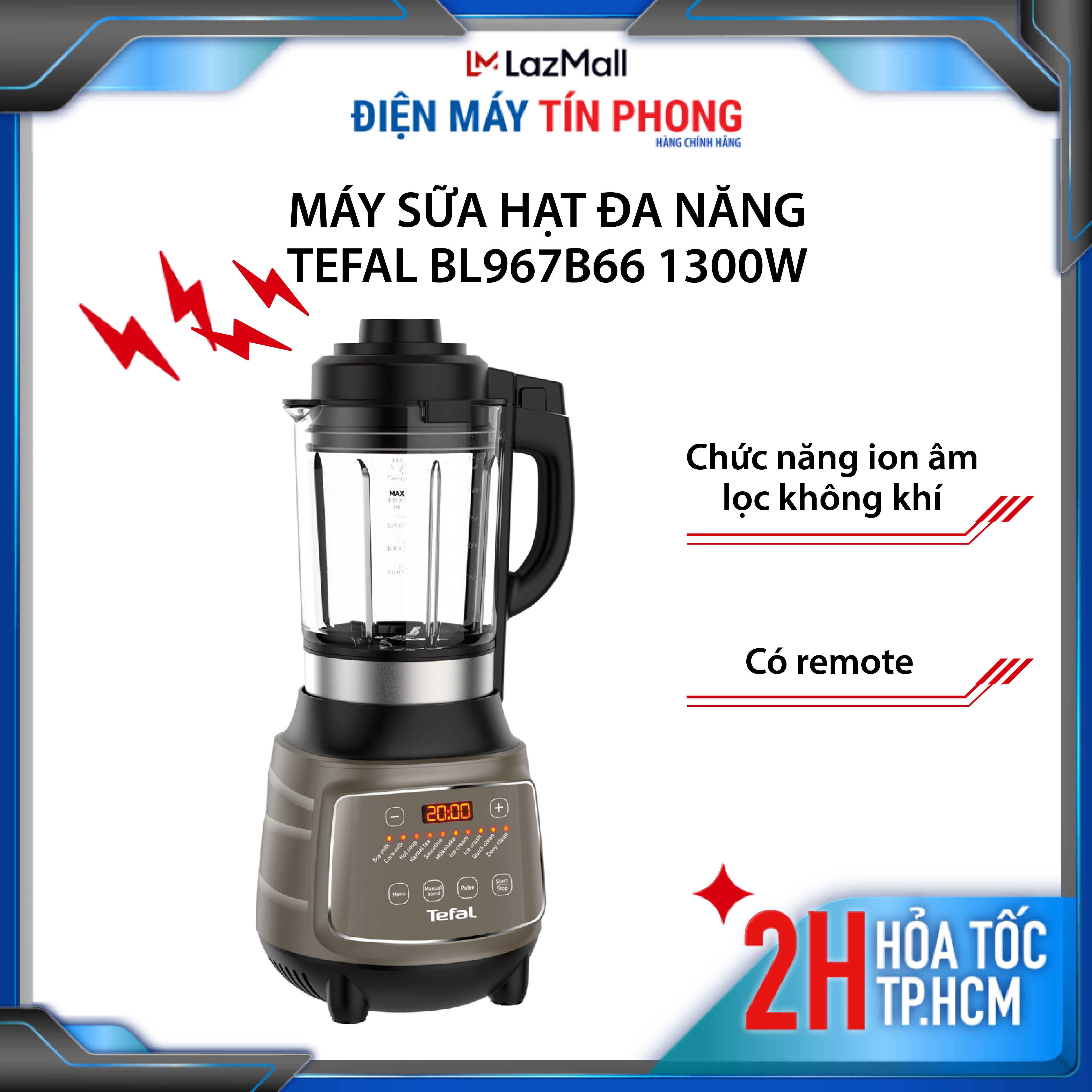 Máy làm sữa hạt sinh tố tefal bl967b66 - 1300w - dung tích 1.75l - 10 chế độ nóng - lạnh, bảo hành chính hãng 24 tháng