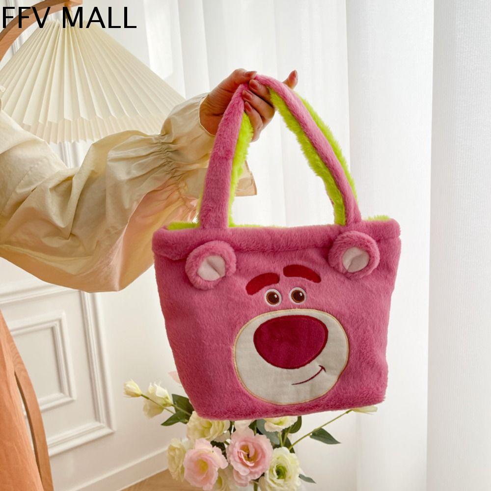 FFV Khâu Túi xách vải nhung lông kuromi Gấu Winnie Hoạt hình Túi gấu dâu tây Quà Tặng Cặp sách Cô Gái
