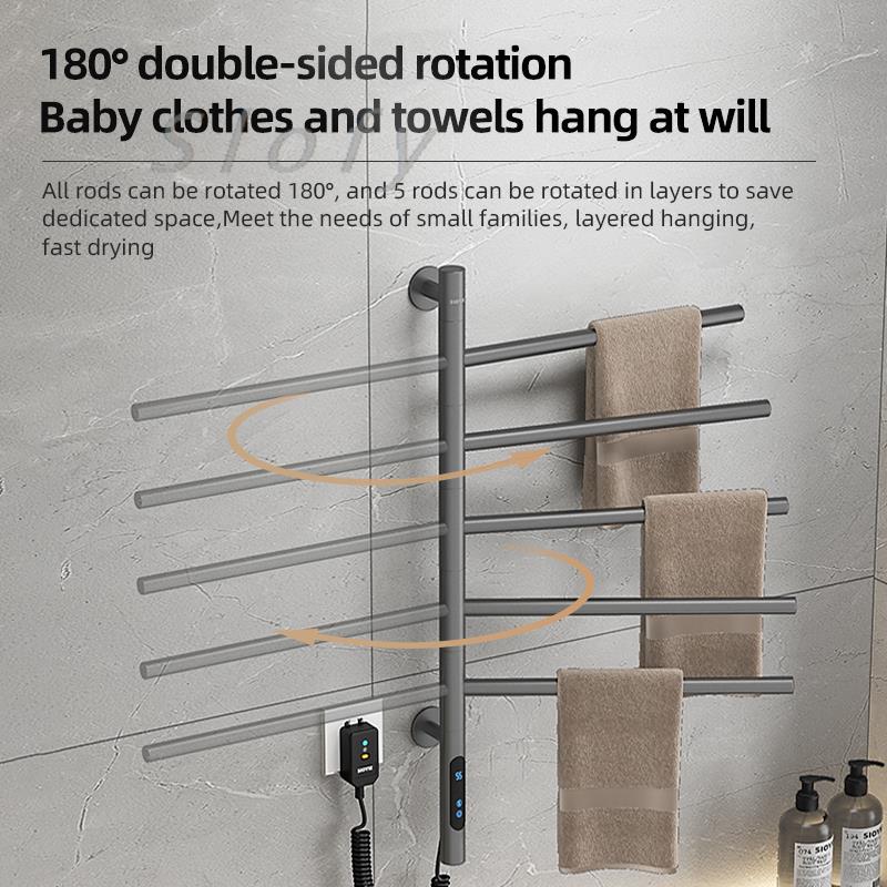 [qifen] Electric Heated Towel Rack Rotating Bathroom Wall Mounted Drying Rack Stainless Steel Towel Warmer 5 Bars Built-in Timer Plug-in ราคา  9,478 บาท*ส่งฟรี
