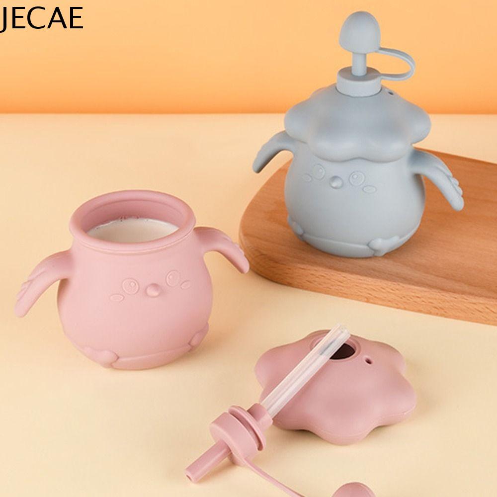 JECAE Sáng Tạo Cốc tập cho bé Hình hoạt hình Chống rò rỉ Cốc cho bé ăn bằng silicon Chống tràn Di động Cốc uống nước có ống hút Thức ăn lỏng