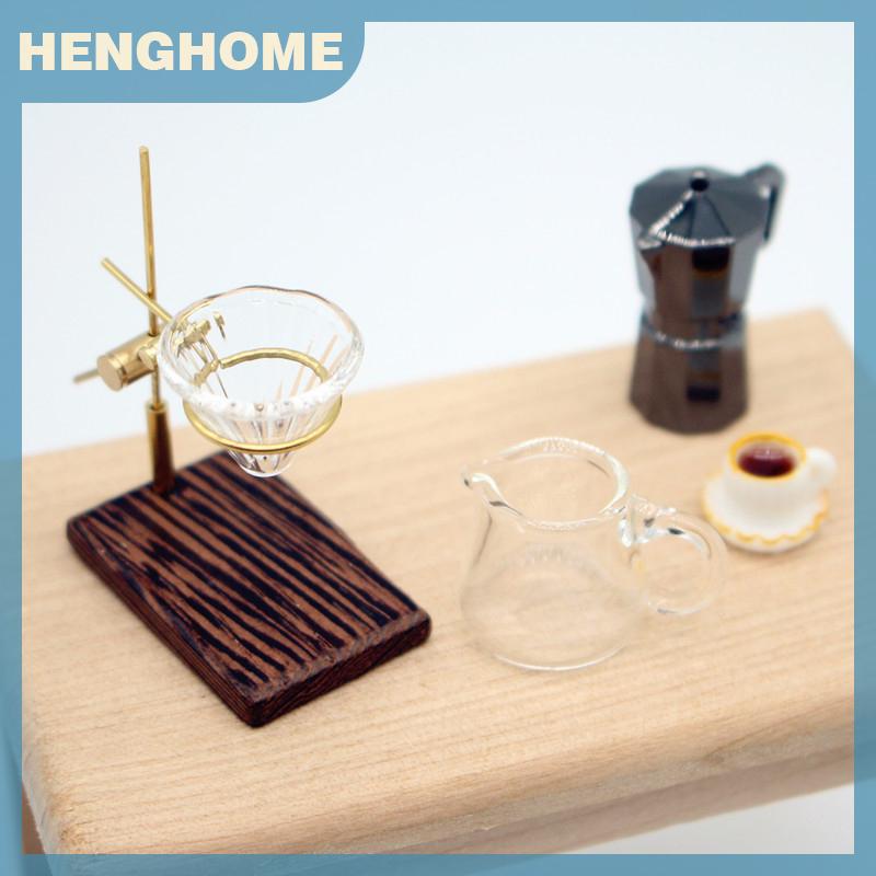 HENGHOME 1 Bộ 1:12 Dollhouse thu nhỏ pha cà phê bằng tay đứng nồi thủy tinh Phễu nhỏ cà phê đứng cà phê nhà sản xuất cốc mô hình trang trí nhà bếp