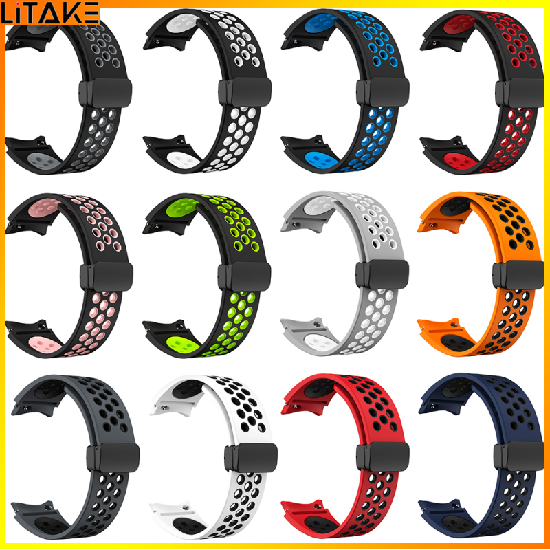 Litake Brightly Silicone Watch Bands Quick Release Round Hole 2-Color Magnetic Folding Buckle Bracelet Wristband Compatible For Galaxy Watches ราคา 105 บาท*ส่งฟรี