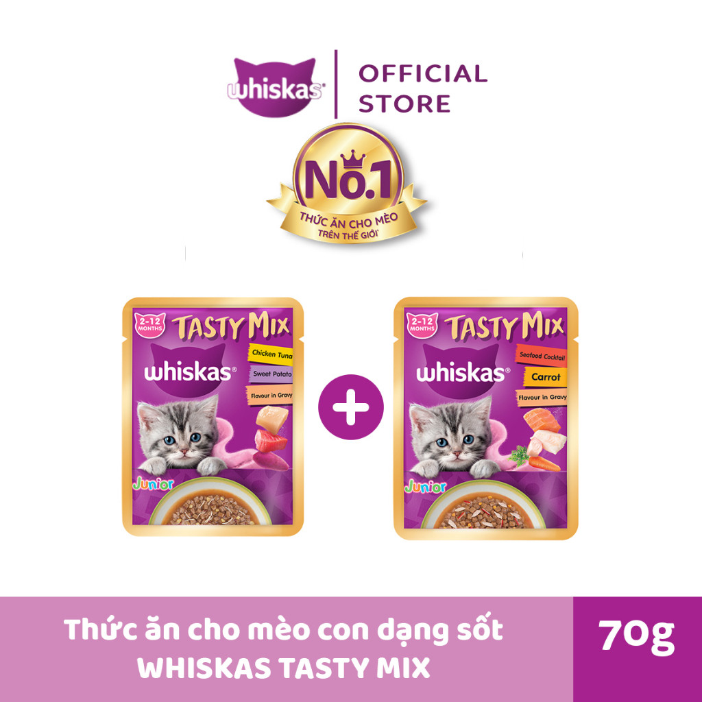 Pate cho mèo WHISKAS TASTY MIX Thức ăn cho mèo con dạng sốt - gói 70g Petemo Pet Shop