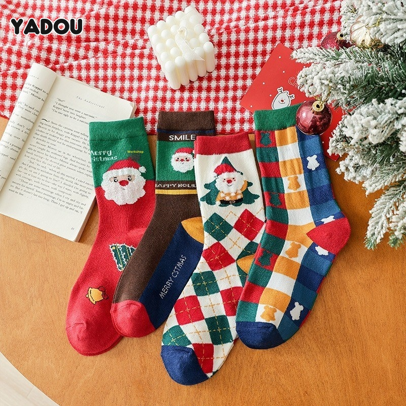 Yadou giáng sinh theo chủ đề bông bộ tất với ông già Noel và người tuyết mô hình, thoải mái mid-bê thiết kế cho mùa đông kỳ nghỉ món quà