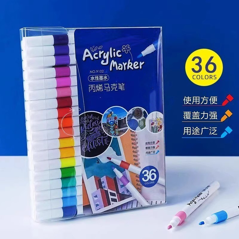 Hộp Bút 24/36/60 Màu Acrylic Marke Cao Cấp Chống Nước Màu Sắc Tươi Sáng - Bút Lông Màu Vẽ Trên Mọi Chất Liệu