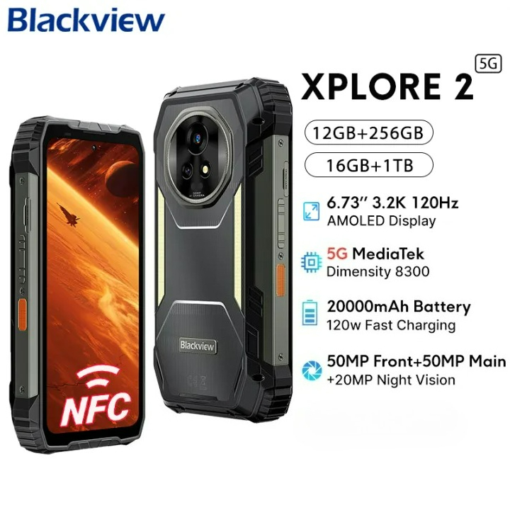 【Official shop】Blackview XPLORE 2 Rugged Phone 5G （12GB+256GB / 16GB + 1TB）MediaTek Dimensity 8300 6.73” 3.2K AMOLED Display 20000mAh 120W Charger ราคา 17,500 บาท*ส่งฟรี