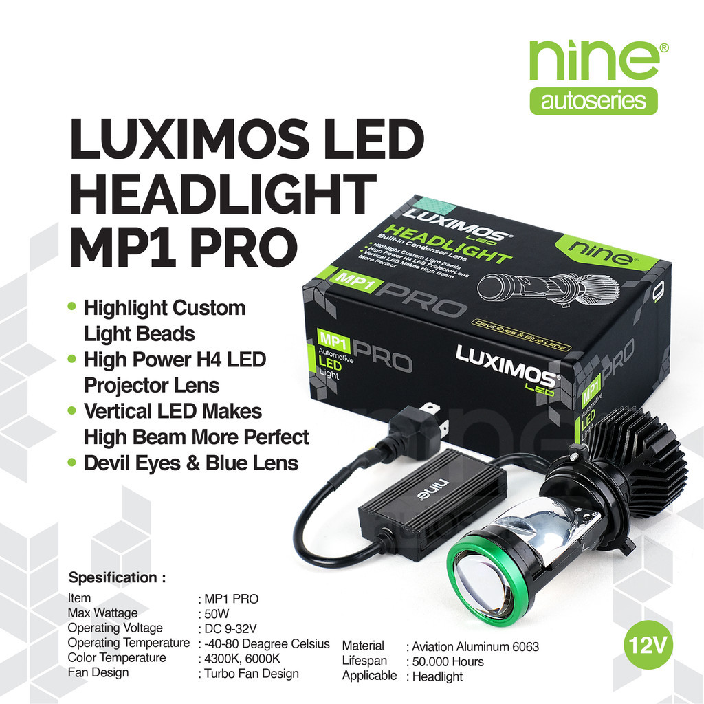 LUXIMOS Lampu Utama Biled Projie 70W H4 Projector Devil PNP Motor Mobil MP1 Pro - NINE AUTOSERIES Harga 74,900 rupiah*Gratis Ongkir