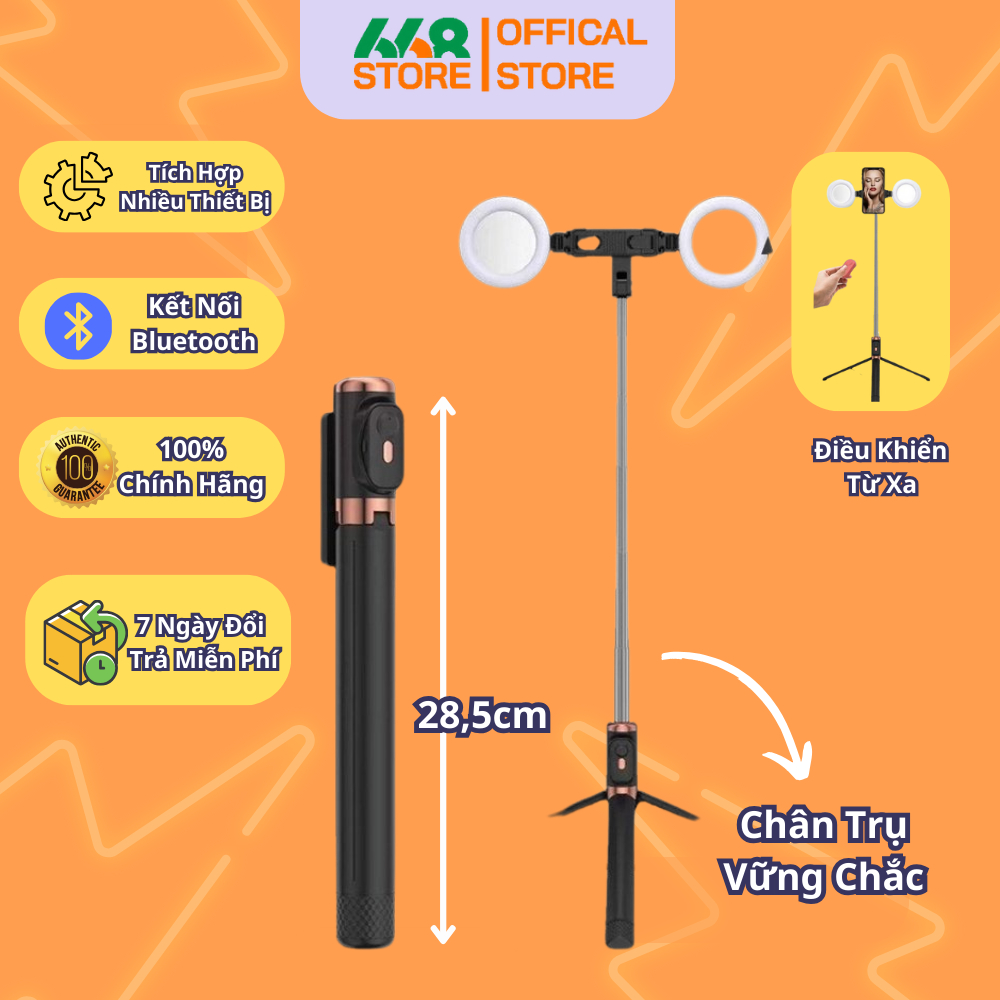 Gậy chụp ảnh 3 chân JC-18H, Tripod Selfile Stick kèm điều khiển từ ta kèm 2 đèn led cao cấp, giá đỡ hợp kim bền bỉ