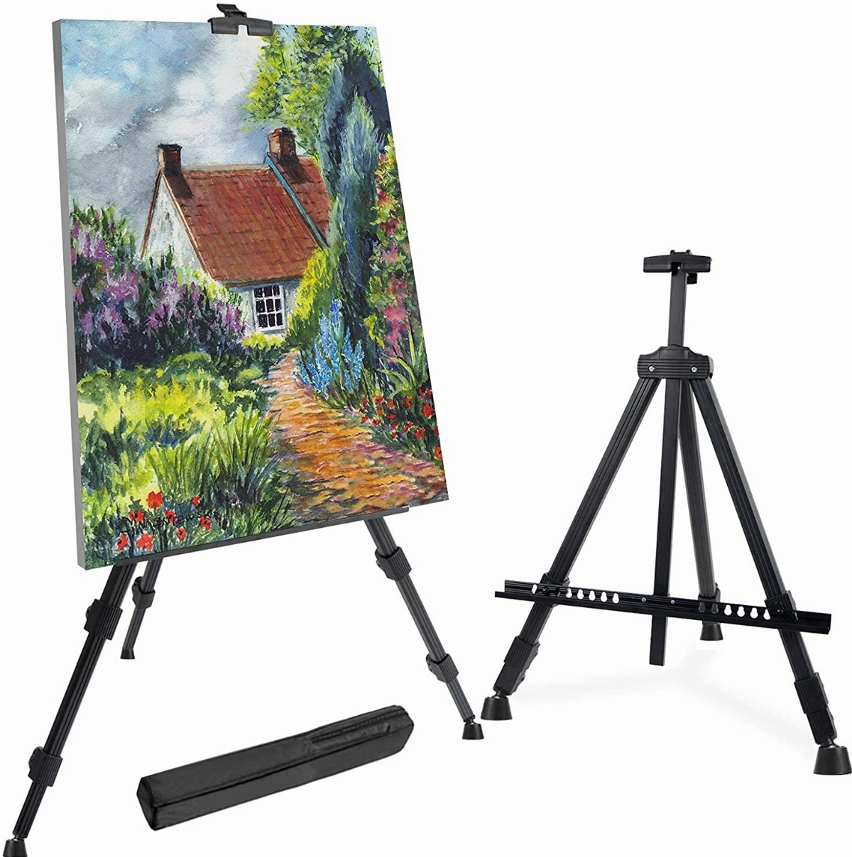 RRFTOK Metal Tripod Adjustable Easel for Painting Canvases Height from 21 to 66with Reinforced Triangle,Carry Bag for Table-Top/Floor Drawing and Didplaying Artist Easel Stand 