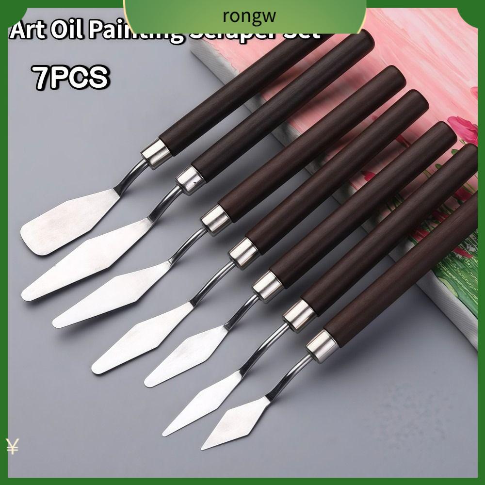 RONGW 7PCS Thép không gỉ Bộ cọ vẽ tranh sơn dầu nghệ thuật Nhẹ Bằng gỗ Xẻng trộn sơn màu nước  Bền bỉ Bộ cọ vẽ Công cụ vẽ