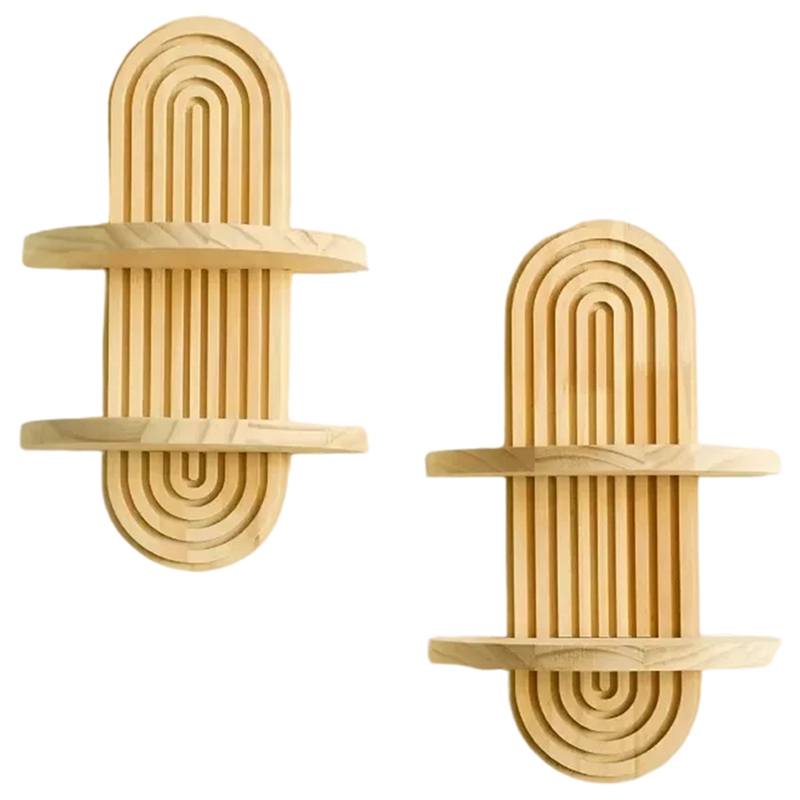 [cu ]Home Decor for Living Room, Bathroom Display- Boho Style Wooden Wall Mount Shelves 2 Pcs Rack