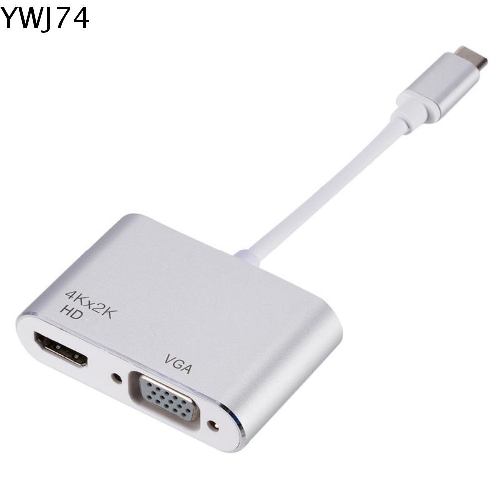 YWJ74 Bộ mở rộng USB C sang HDMI + VGA 2 trong 1 Cáp màn hình giống nhau Bộ chuyển đổi Loại C 2 trong 1 sang VGA Cắm và chơi 4K 30Hz Dành cho điện thoại di động/máy tính xách tay