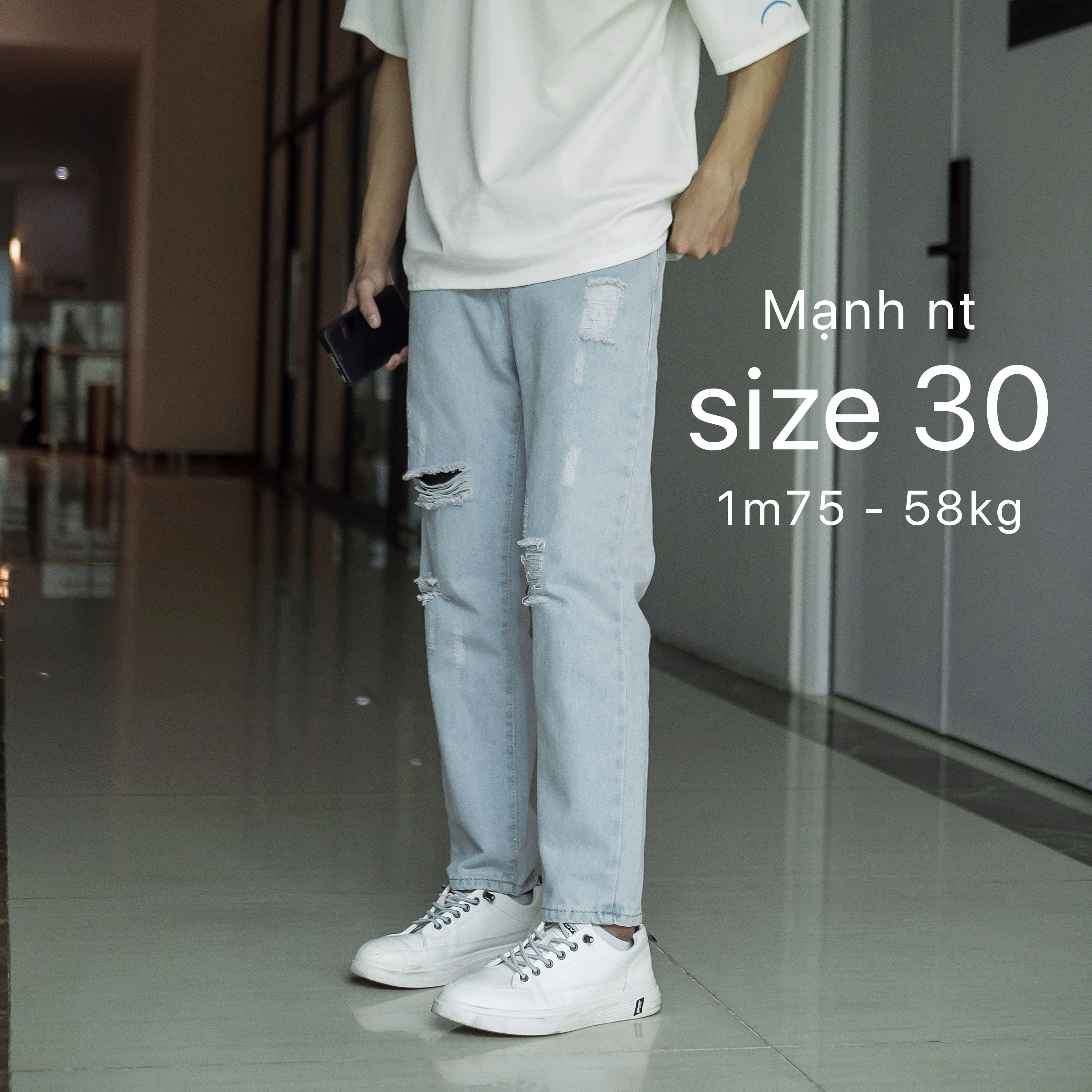 Quần jean nam nữ rách dáng baggy suông màu xanh trắng nhạt mài rách xước gối đùi đẹp Pon.mens