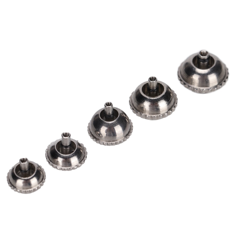 MARRIITT 5Pcs Xanh thép Phụ tùng đồng hồ Crown Bóng bay ống ngắn Kích thước khác nhau Nút vương miện đồng hồ Chuyên nghiệp Đồng hồ bóng bay vương miện Sửa chữa đồng hồ