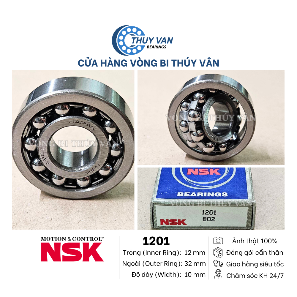 Vòng bi bạc đạn đỡ, nhào, tự lựa, cầu, hạt tròn, 2 dãy, 2 hàng bi 1201 1202 1203 1204 1205 1206 hãng NSK