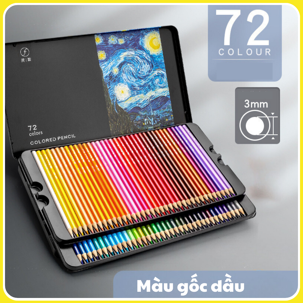 Bút Chì Màu Gốc Dầu Hộp Thiếc Bút Chì Màu Gốc Nước Tan Trong Nước 48/72/100 Màu Chuyên Nghiệp Màu Đậm Mịn Cao Cấp