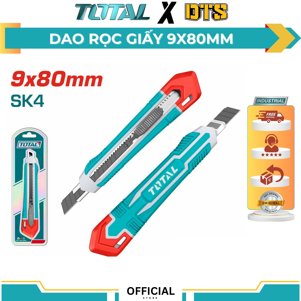 Dao rọc giấy tự động khóa TOTAL, thép Carbon SK4, dao bẻ lưỡi cán chống trượt, cắt giấy bìa băng keo
