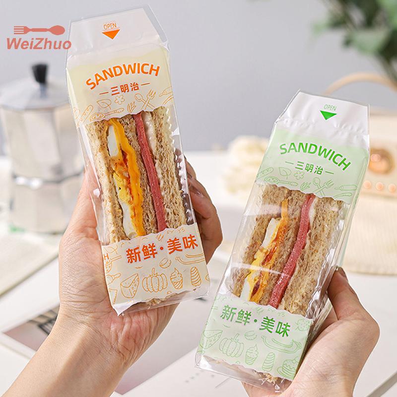 WeiZhuo 100pcs tam giác Bánh Mì Bánh Sandwich bao bì túi dùng một lần rõ ràng nướng bánh thực phẩm ánh sáng bữa ăn bọc nhựa bánh giấy