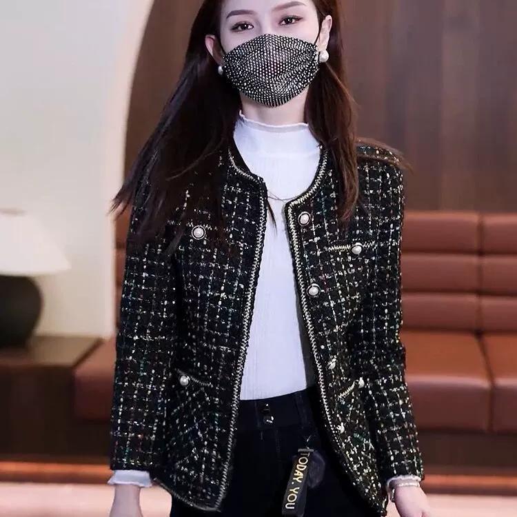 Tweed Jacket Women Elegant Cropped Coat Cardigan Single Breasted Blazer Spring Autumn Winter Short Outerwear Tops Office OL Work Blazer Coat Plus Size