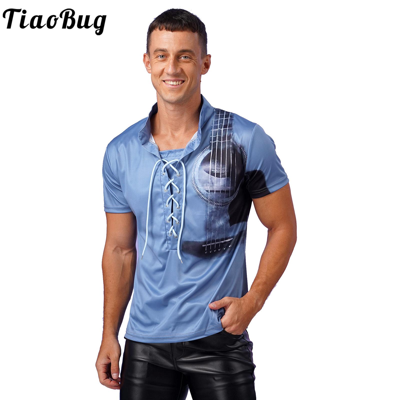 Mens T-Shirt Tops Thời Trang Guitar In Ấn Ngắn Tay Áo T-Shirt Casual Tops Cho Kỳ Nghỉ Bãi Biển Du Lịch Bên Câu Lạc Bộ