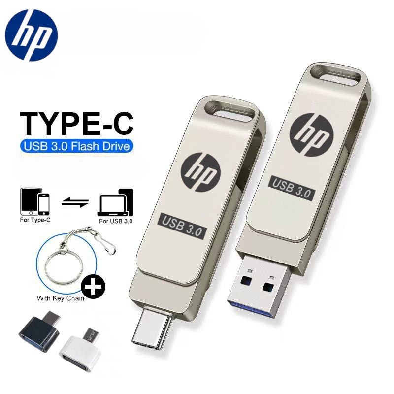 HP 1TB 2TB Metal U Disk 2 IN 1 OTG Flash Drive USB Pen Drives Memory Stick Type Support iPhone15 iPad ราคา 193 บาท*ส่งฟรี