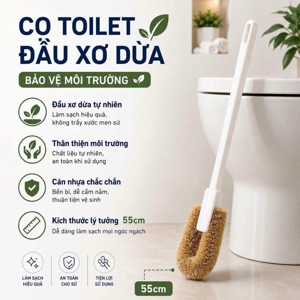 Cọ Toilet TOWA Nhật Bản Bằng Cọ Dừa - Cọ Chà Bồn Cầu Bền Bỉ Thân Thiện Môi Trường