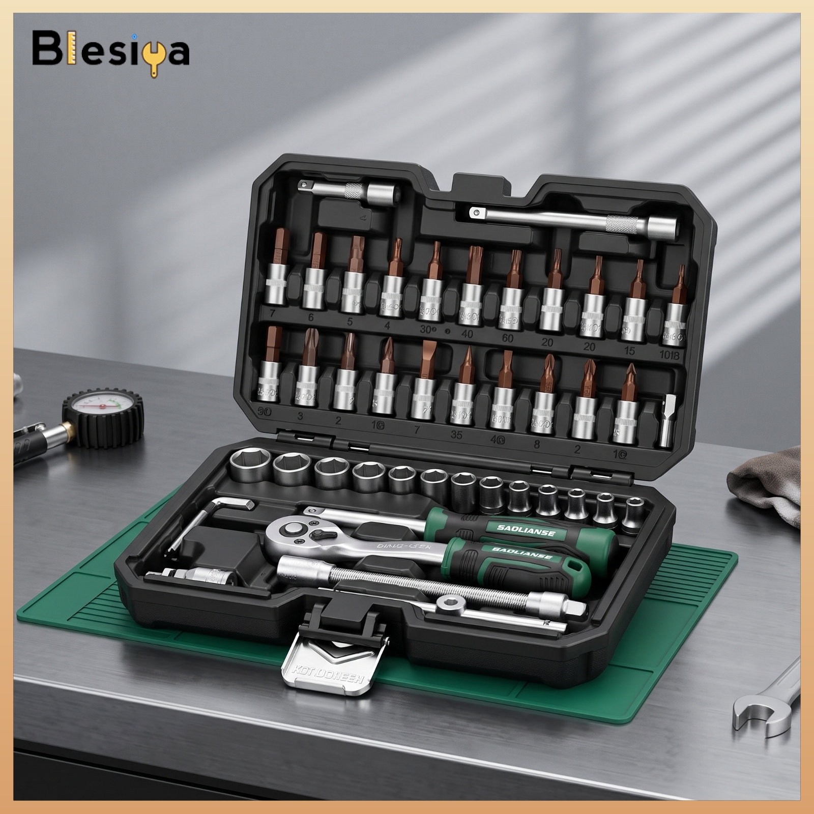 Blesiya Chrome Vanadium Steel Ratchet Socket Wrench Tool Kit Textured Grip Socket Wrench Set Metric mechanic’s Kit SAE for DIYers, Roadside Emergency ราคา 2,956 บาท*ส่งฟรี
