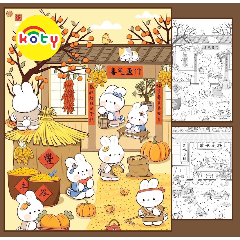 Tranh tô màu "Cute bunnies" bộ 10 tranh giấy dầy đẹp