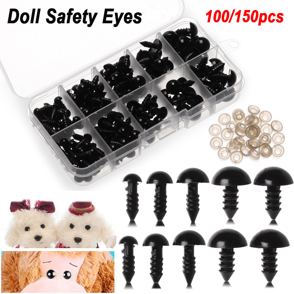 SEEDINGS 100/150PCS 6-12mm Animal Puppet With Storage Box DIY Accessories Doll Safety Eyes Toy Making Black Craft Eyeball With Washers