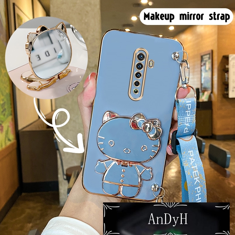 AnDyH Long Lanyard Casing For OPPO Reno 2F reno2 F reno 2 F reno 2 phone case Hello Kitty Makeup Mirror Stand