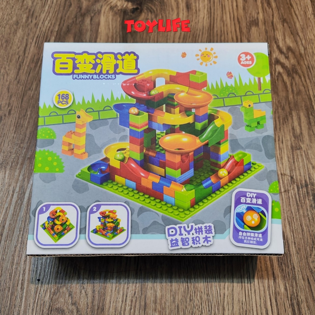 Bộ đồ chơi xếp hình tháp bi lăn 168 206 chi tiết cho bé đồ chơi lắp ráp đường ống cầu trượt bóng thô